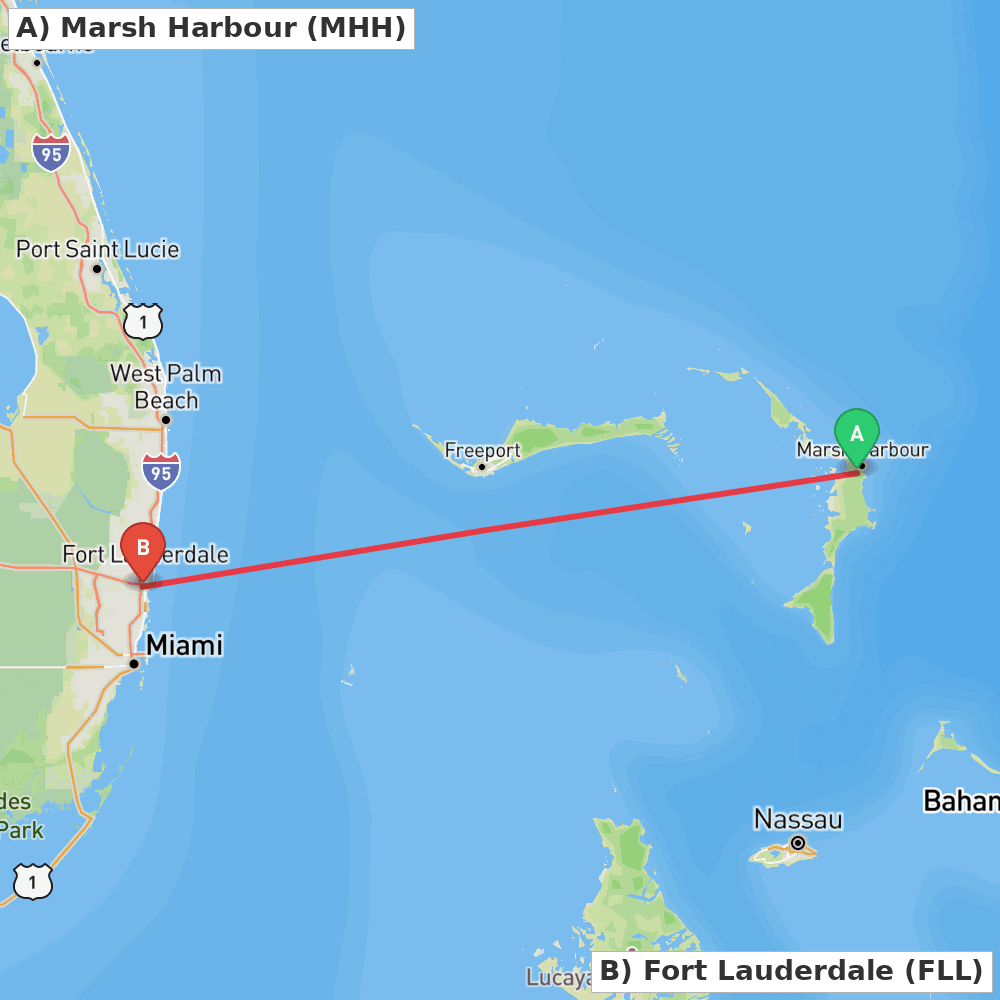 Flight route map from Marsh Harbour to Fort Lauderdale
