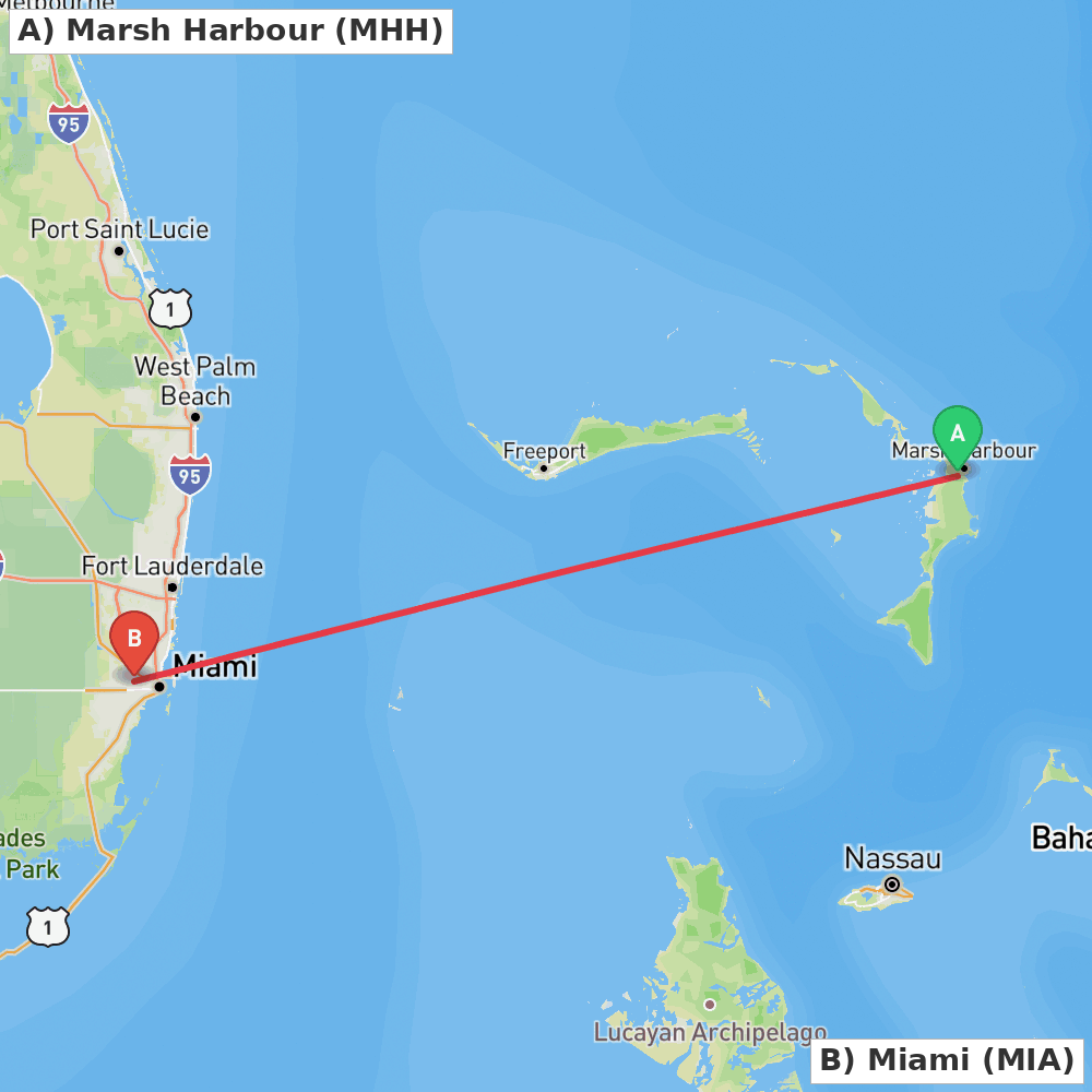 Flight route map from Marsh Harbour to Miami