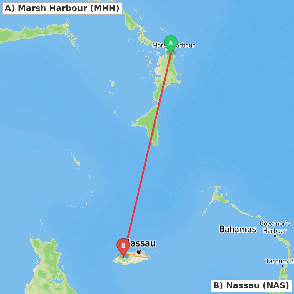 Flight route map from Marsh Harbour to Nassau