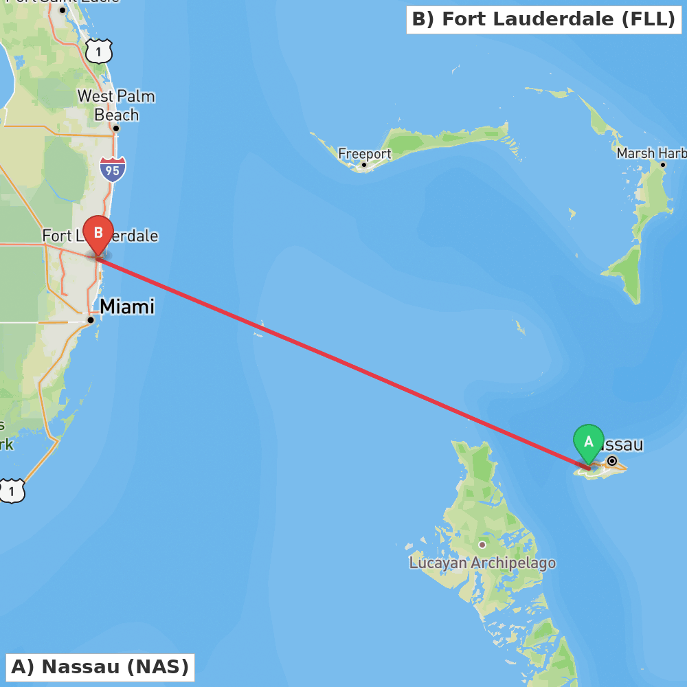 Flight route map from Nassau to Fort Lauderdale