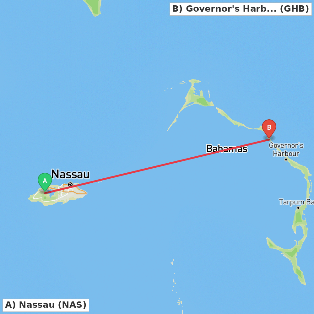 Flight route map from Nassau to Governor's Harbour