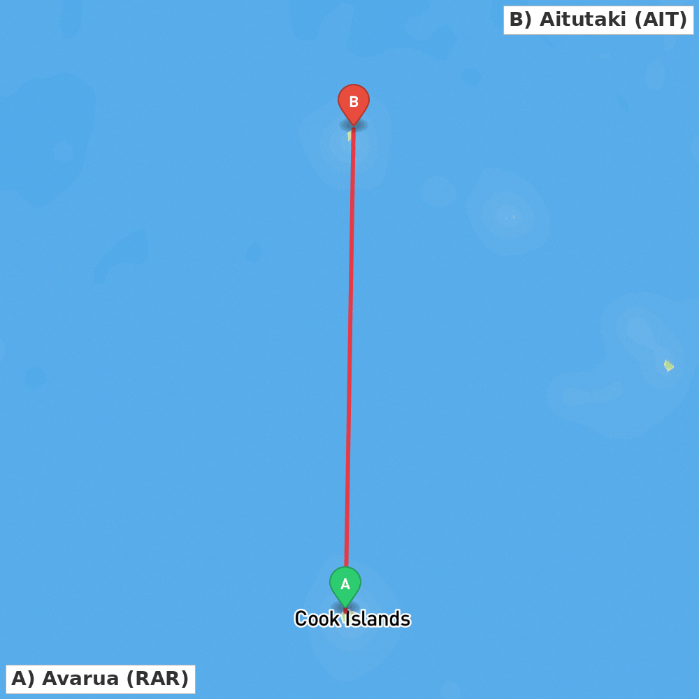 Flight route map from Avarua to Aitutaki