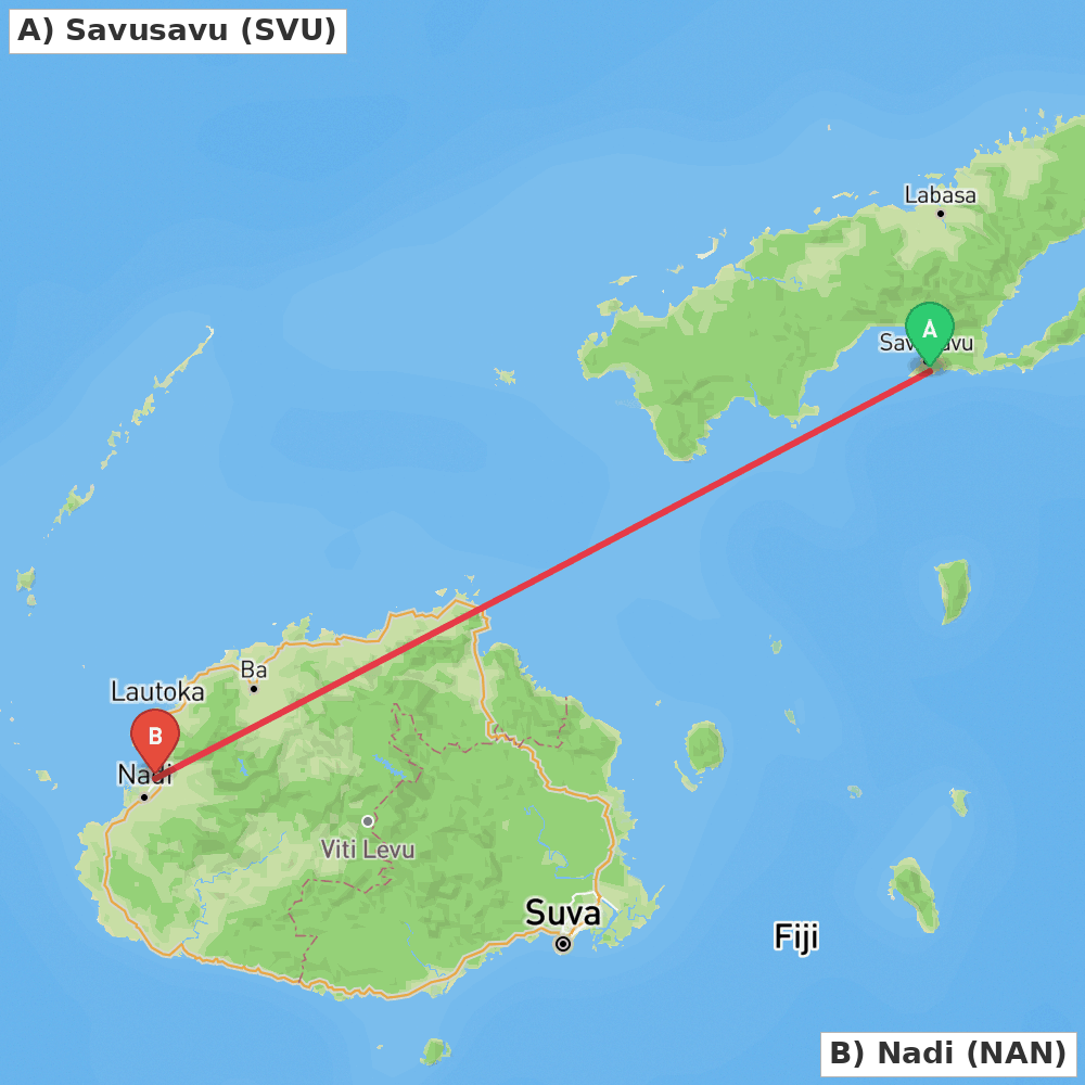 Flight route map from Savusavu to Nadi