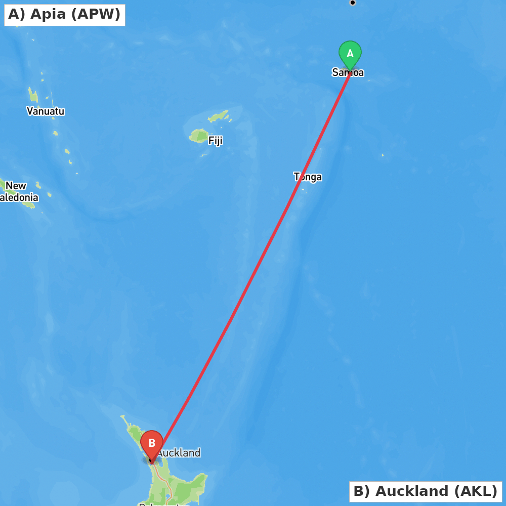 Flight route map from Apia to Auckland