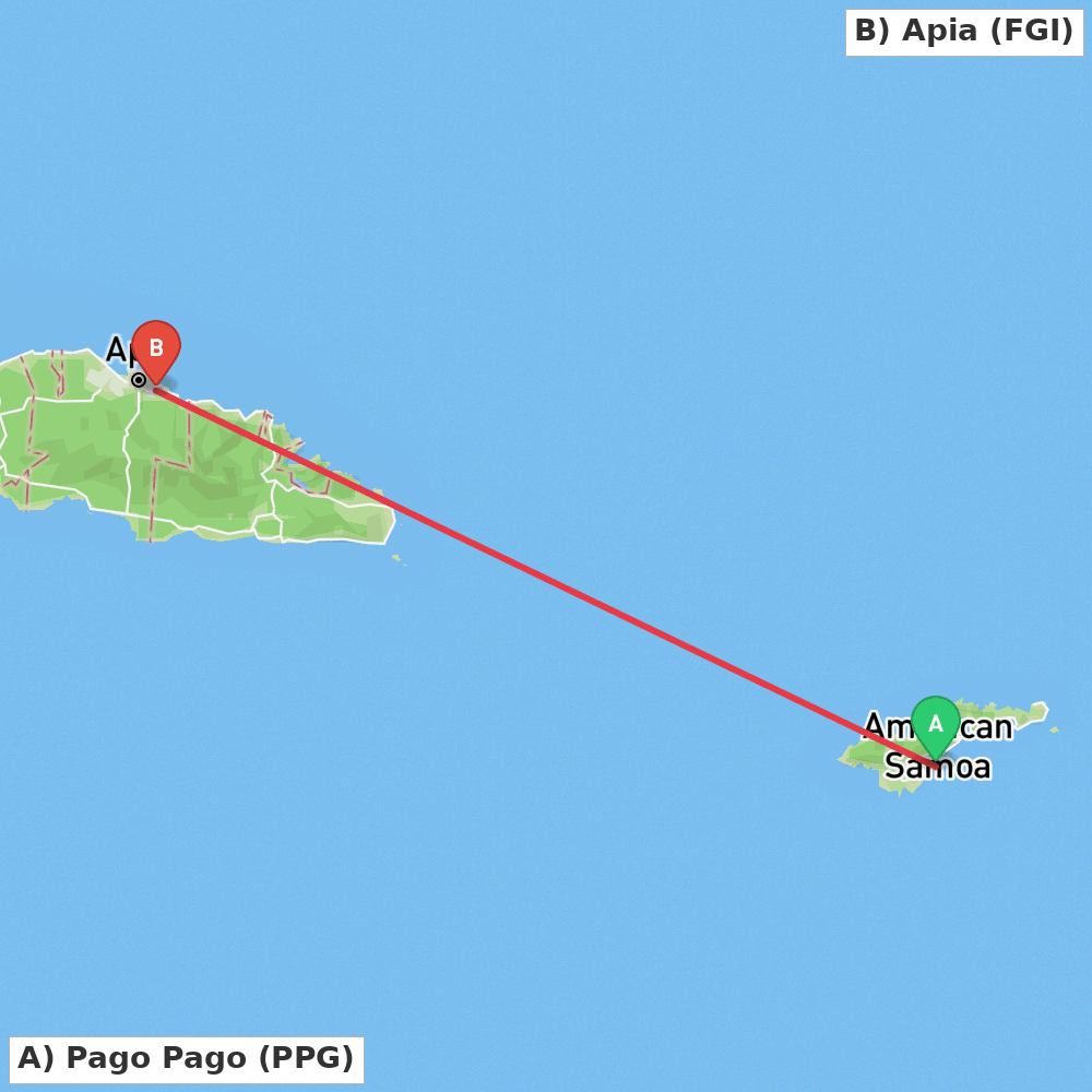 Flight route map from Pago Pago to Apia