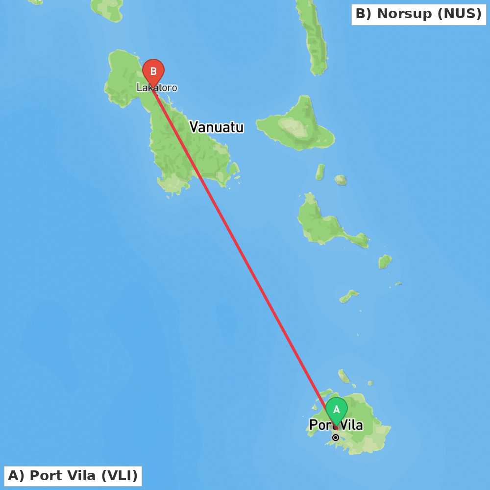 Flight route map from Port Vila to Norsup