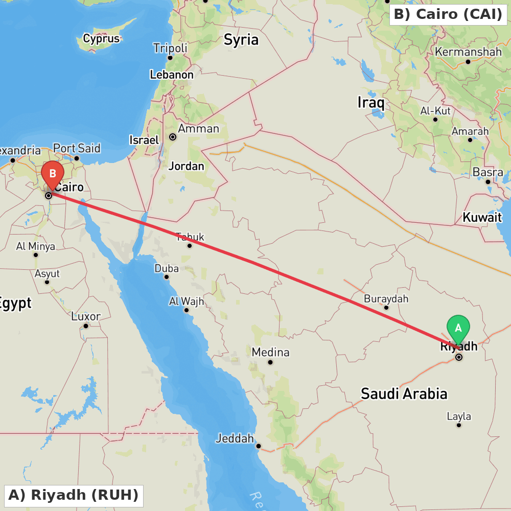 Flight route map from Riyadh to Cairo