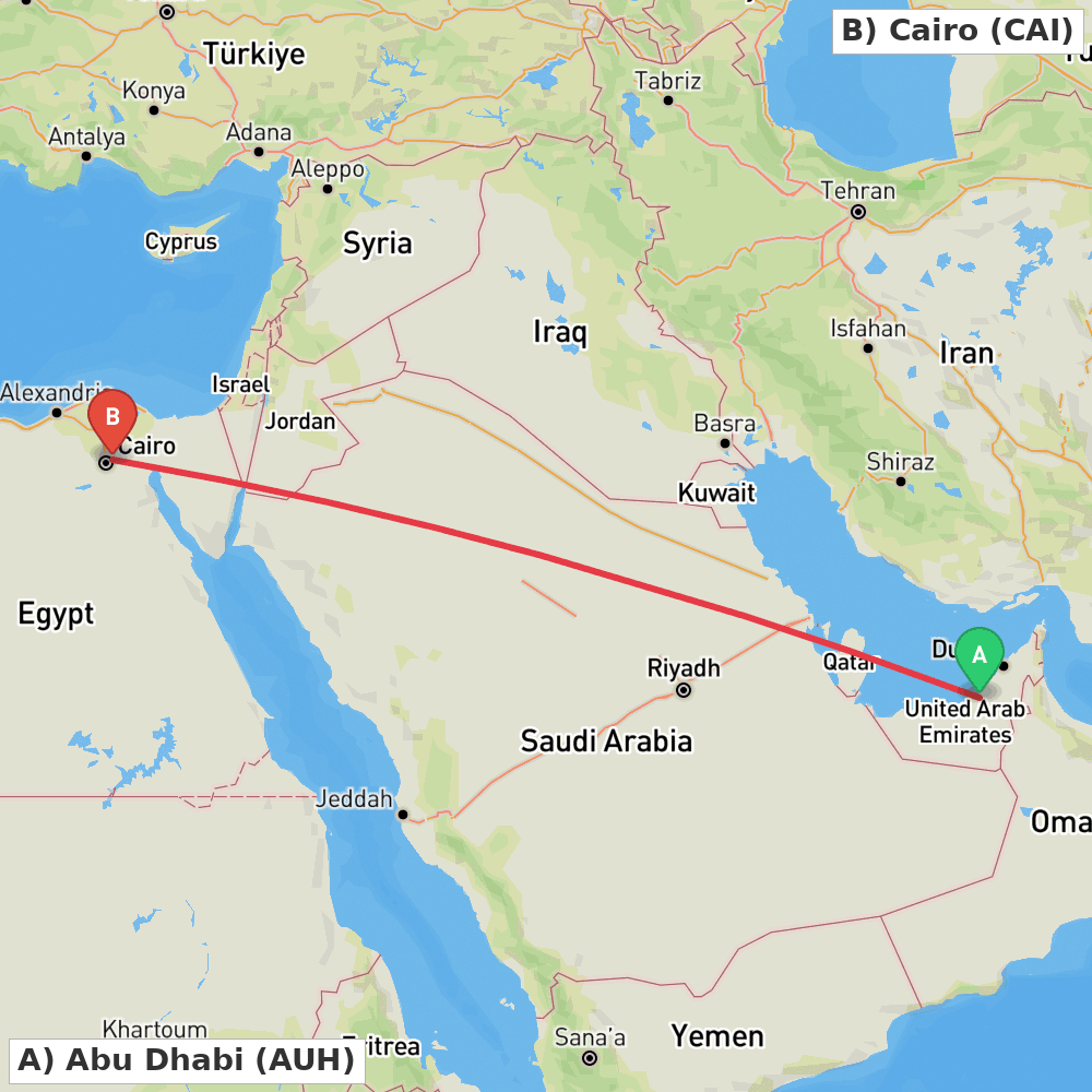 Flight route map from Abu Dhabi to Cairo