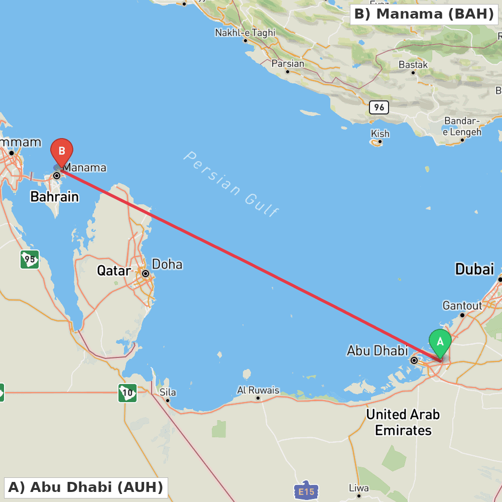 Flight route map from Abu Dhabi to Manama