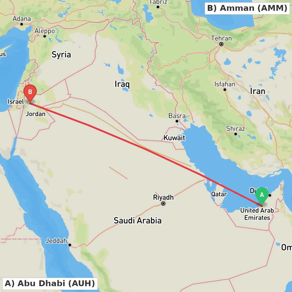Flight route map from Abu Dhabi to Amman