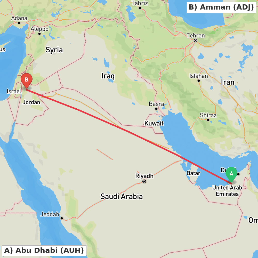 Flight route map from Abu Dhabi to Amman