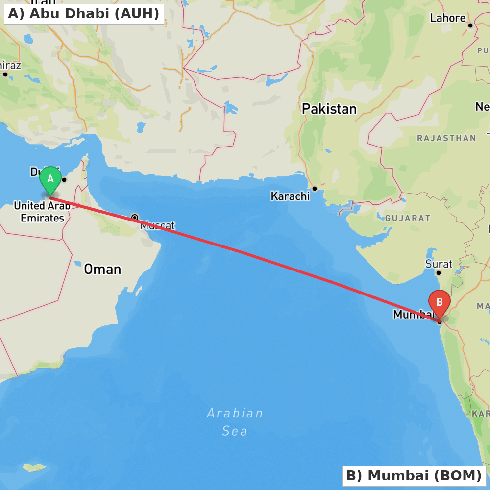 Flight route map from Abu Dhabi to Mumbai