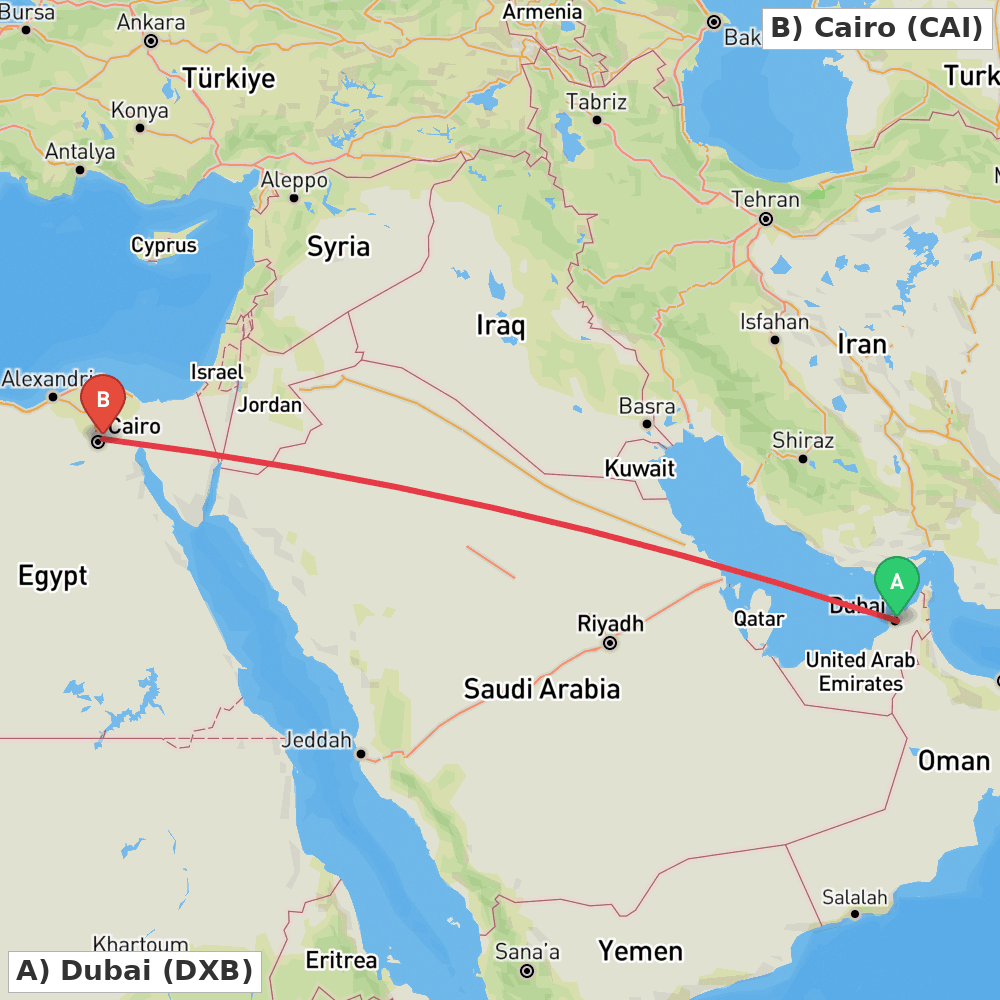 Flight route map from Dubai to Cairo