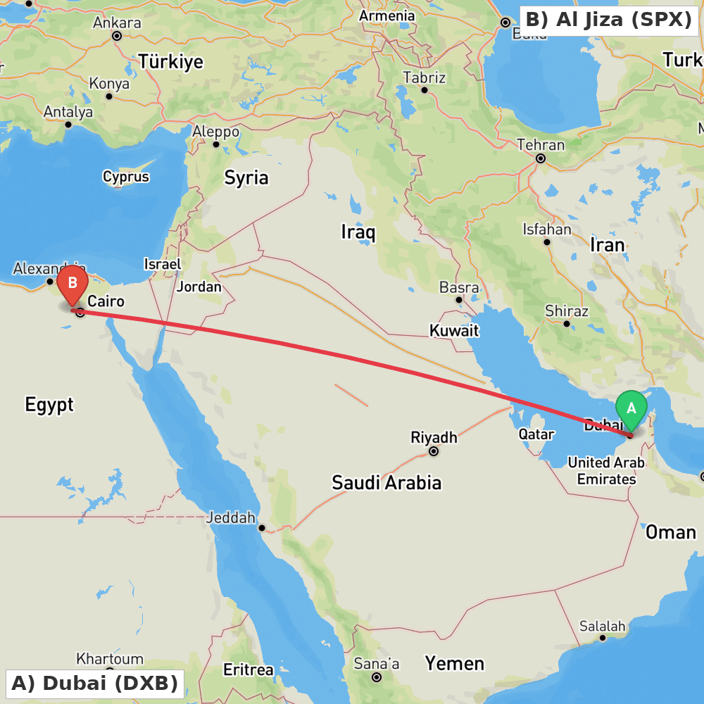 Flight route map from Dubai to Al Jiza