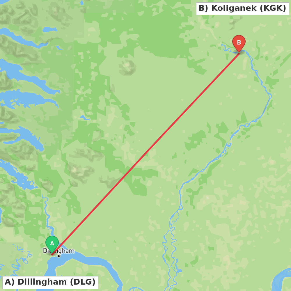 Flight route map from Dillingham to Koliganek
