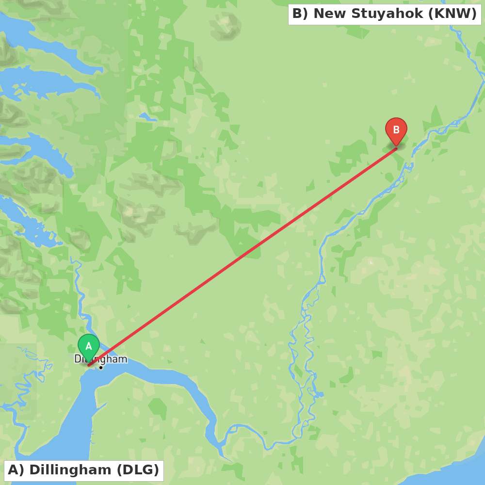 Flight route map from Dillingham to New Stuyahok