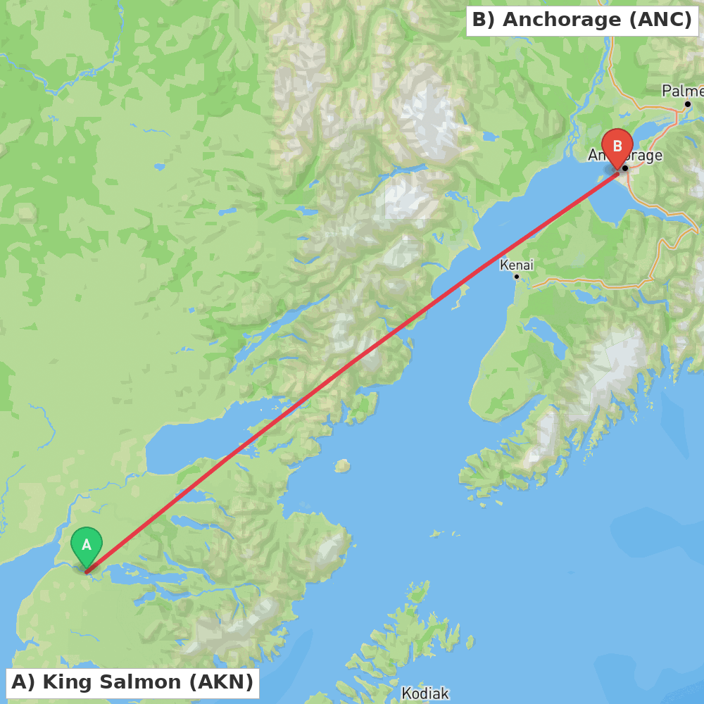 Flight route map from King Salmon to Anchorage