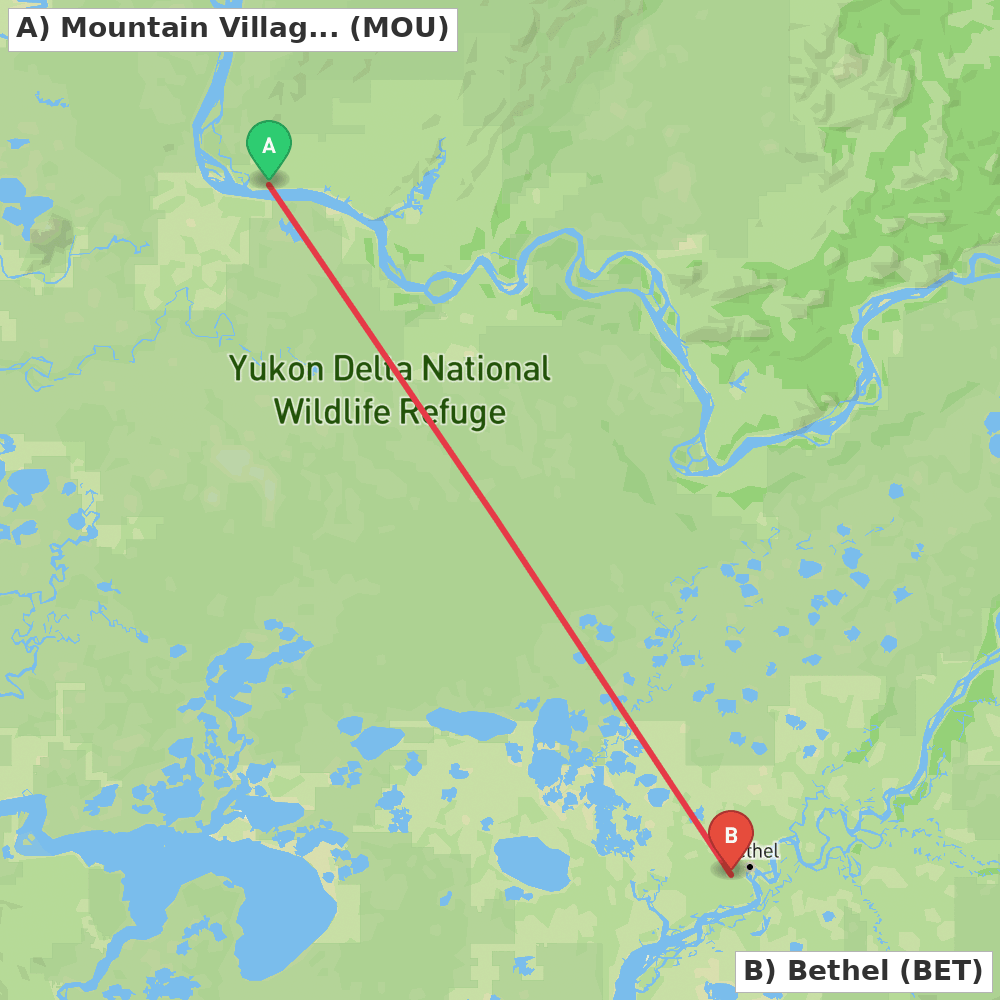 Flight route map from Mountain Village to Bethel