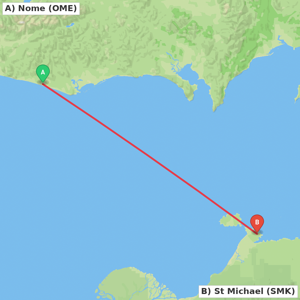 Flight route map from Nome to St Michael