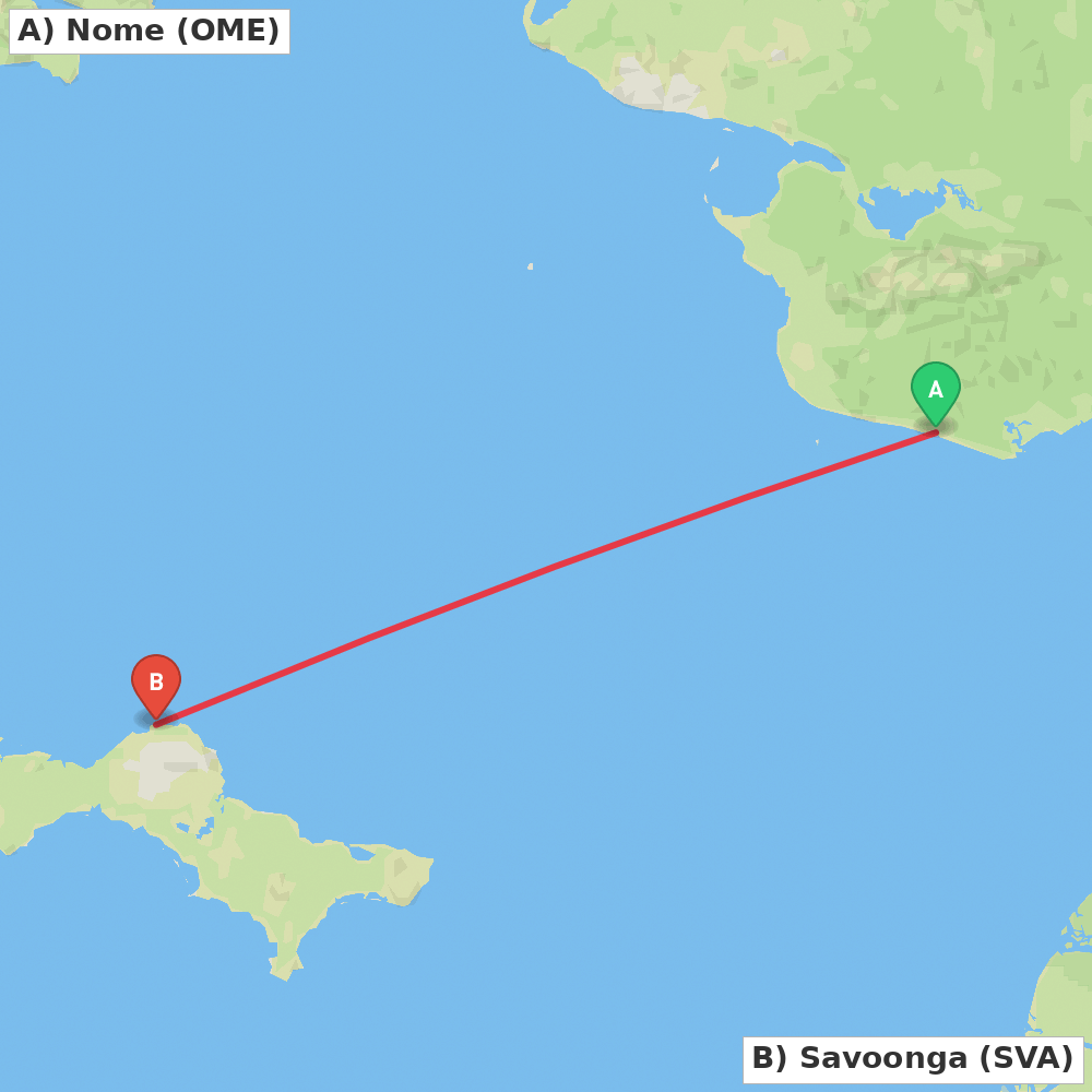 Flight route map from Nome to Savoonga