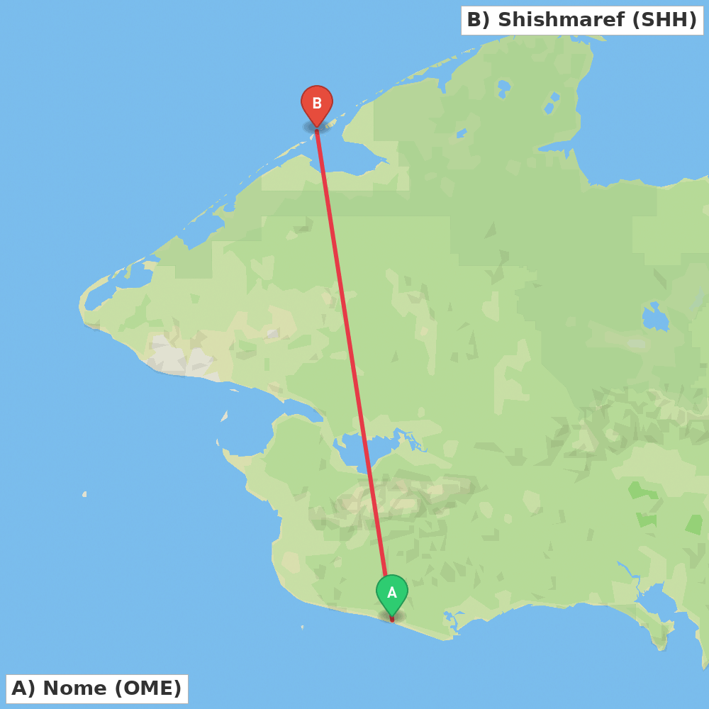 Flight route map from Nome to Shishmaref