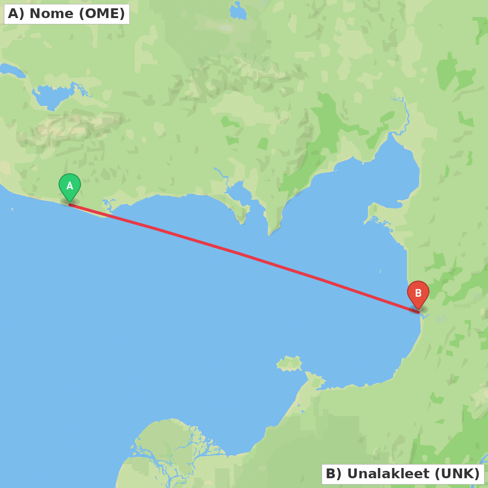 Flight route map from Nome to Unalakleet