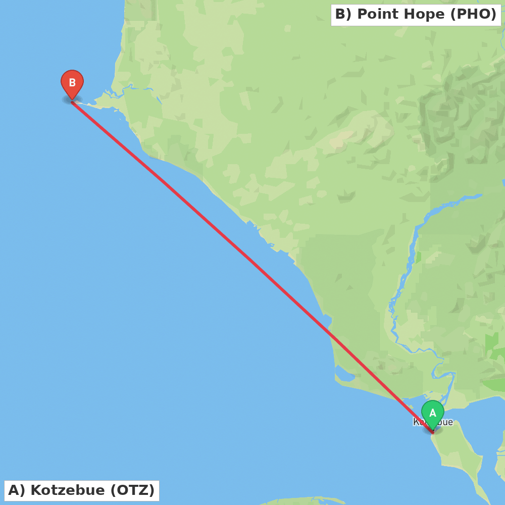Flight route map from Kotzebue to Point Hope