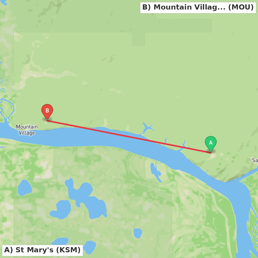 Flight route map from St Mary's to Mountain Village