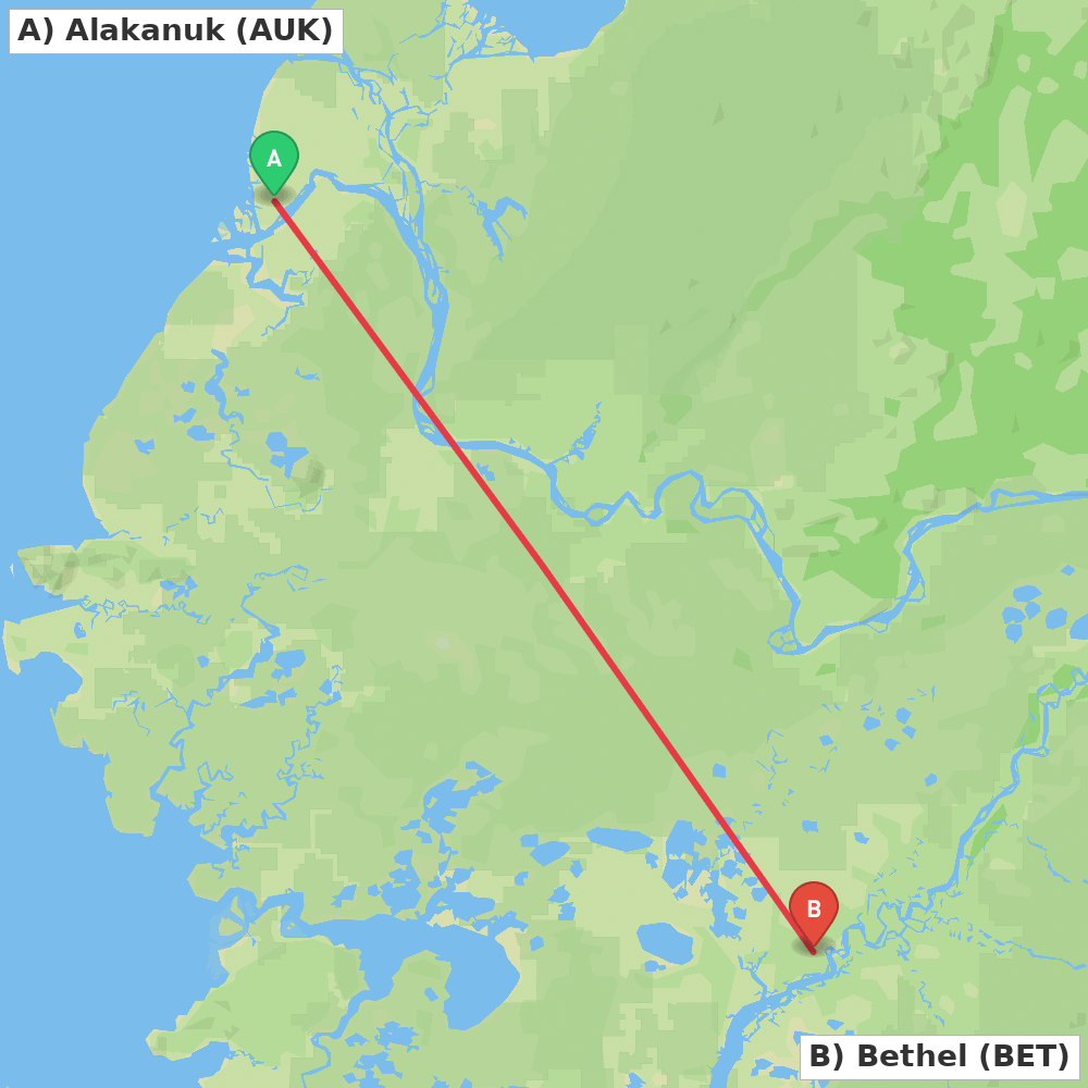 Flight route map from Alakanuk to Bethel