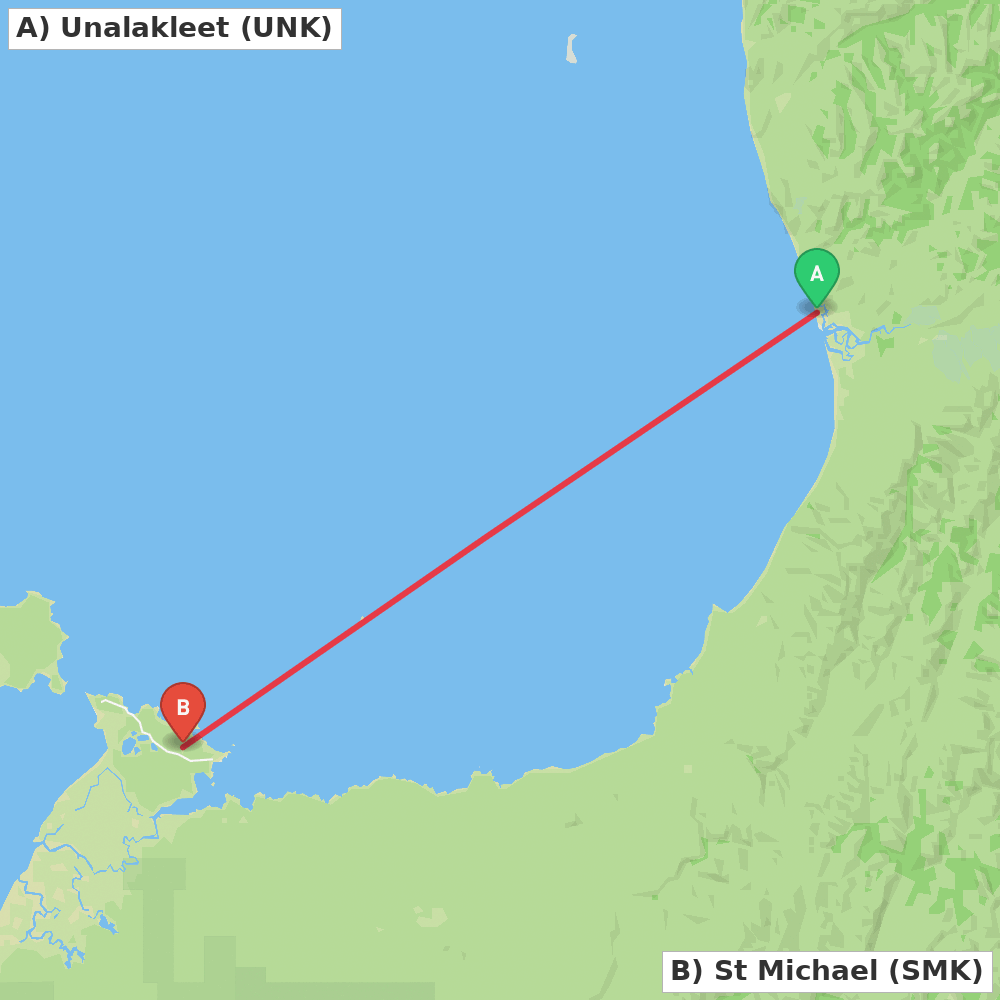 Flight route map from Unalakleet to St Michael