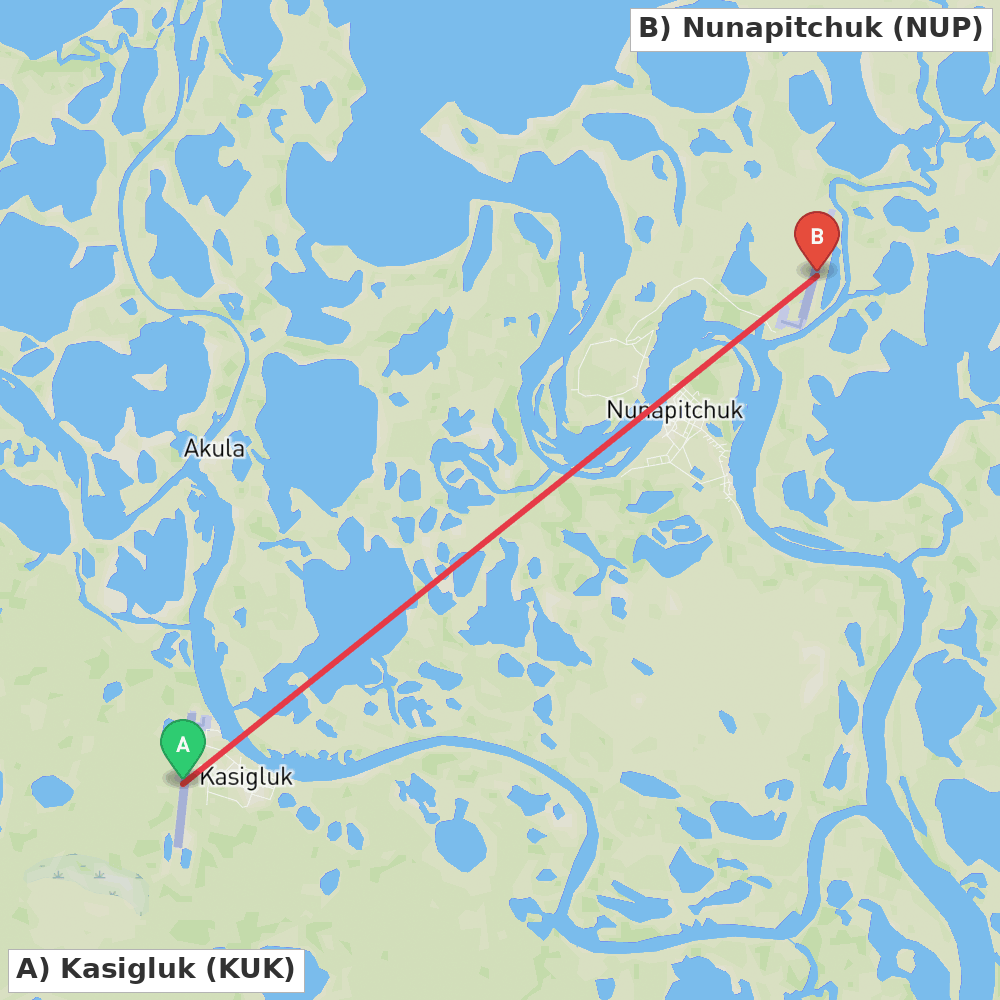 Flight route map from Kasigluk to Nunapitchuk