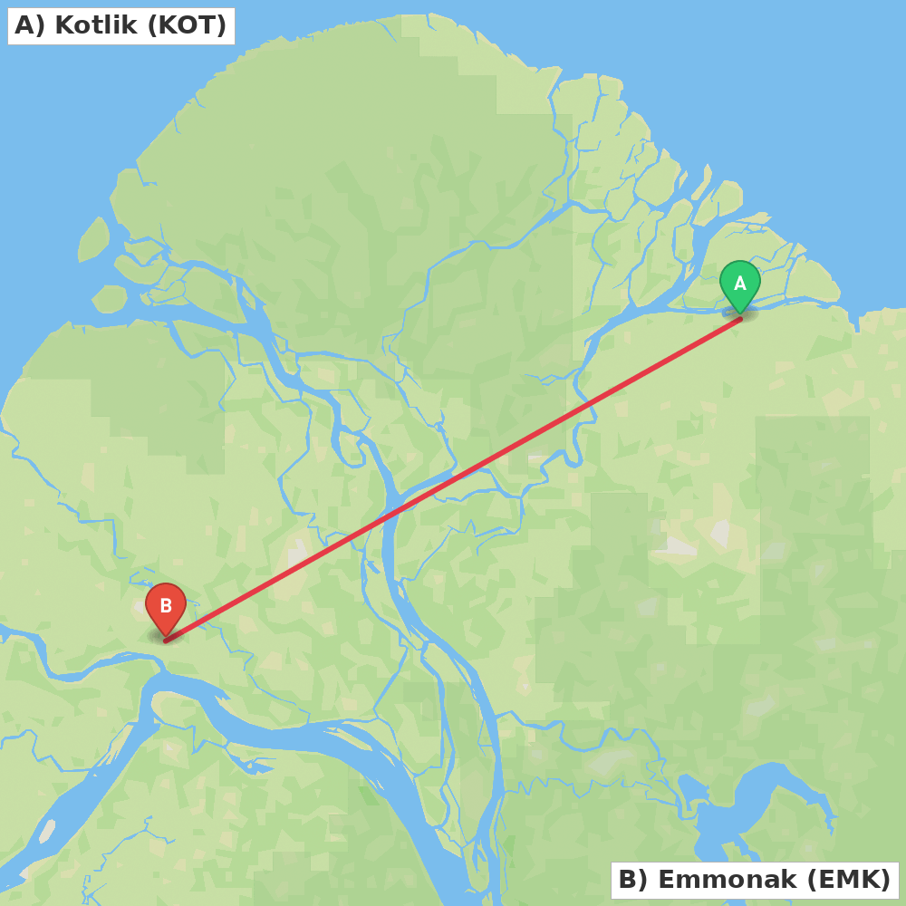 Flight route map from Kotlik to Emmonak
