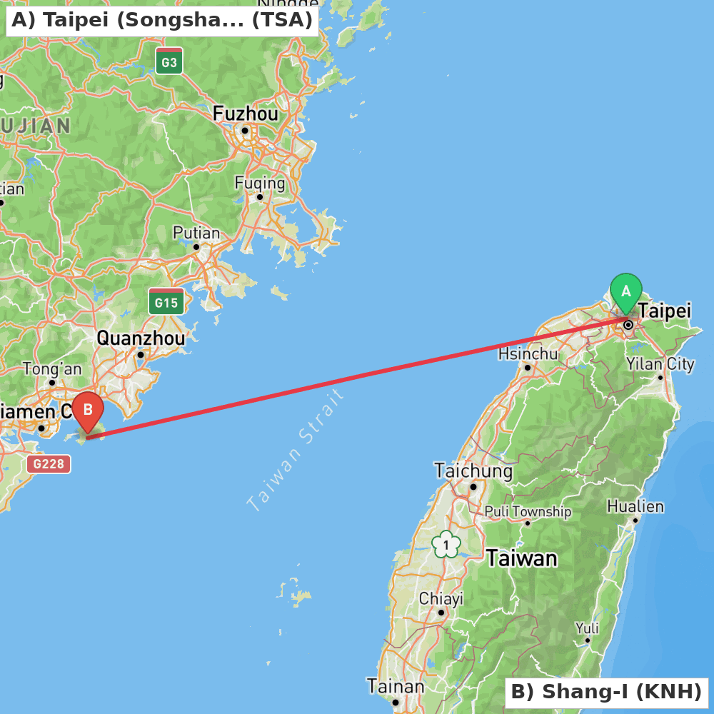 Flight route map from Taipei (Songshan) to Shang-I
