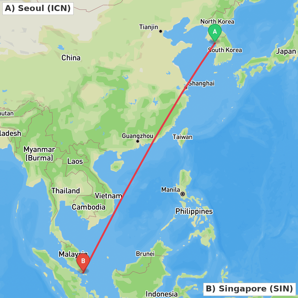 Flight route map from Seoul to Singapore