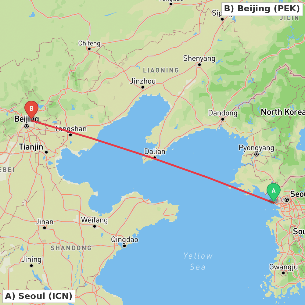 Flight route map from Seoul to Beijing