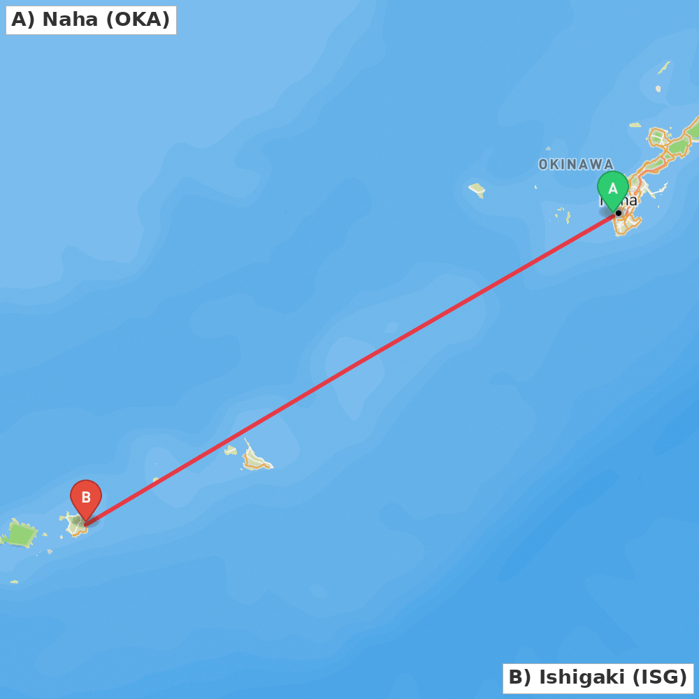Flight route map from Naha to Ishigaki