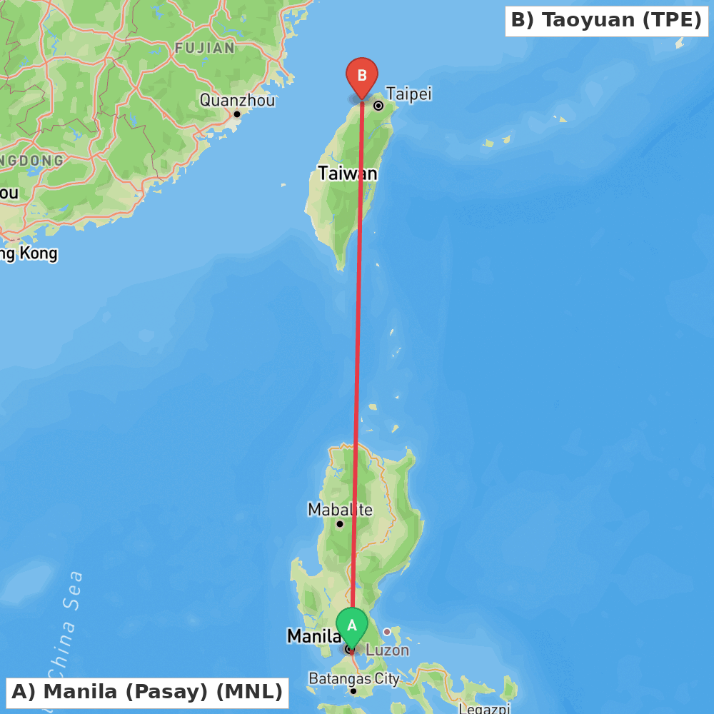 Flight route map from Manila (Pasay) to Taoyuan