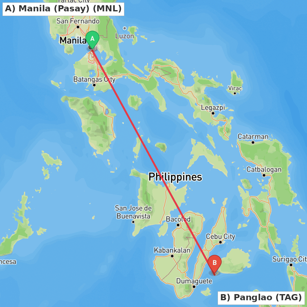 Flight route map from Manila (Pasay) to Panglao