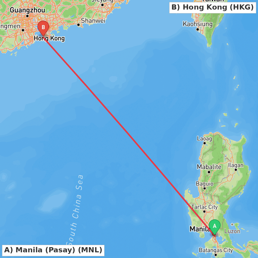 Flight route map from Manila (Pasay) to Hong Kong