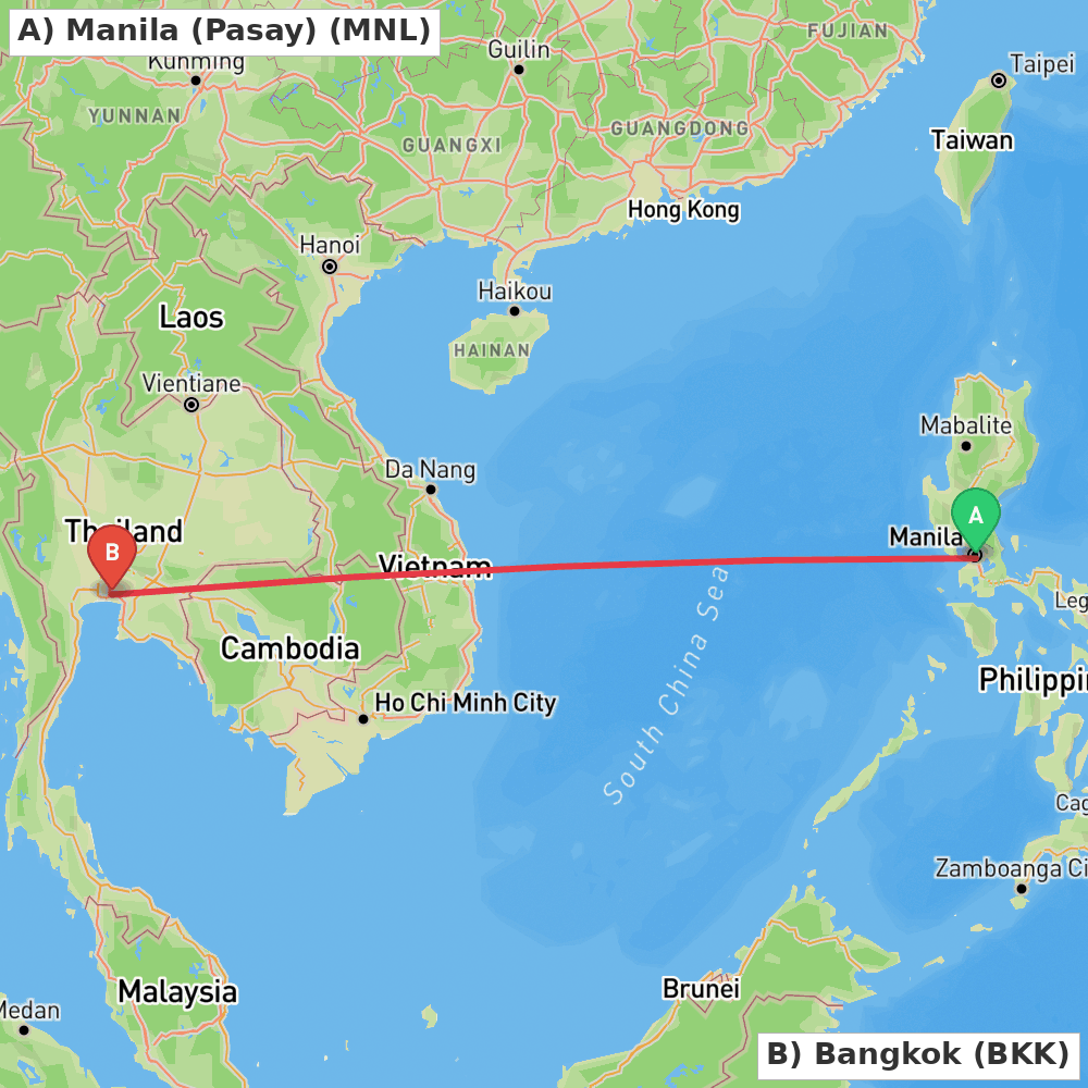 Flight route map from Manila (Pasay) to Bangkok