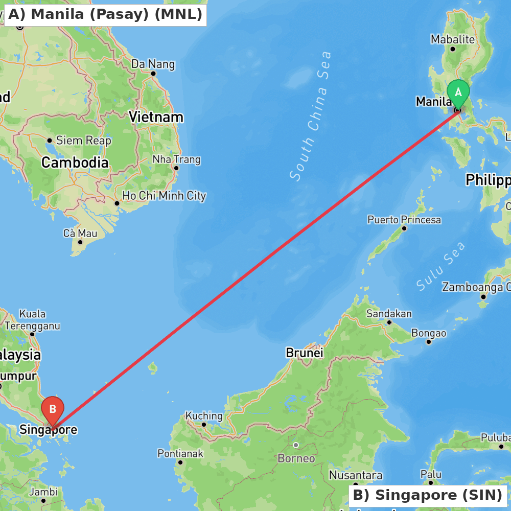 Flight route map from Manila (Pasay) to Singapore
