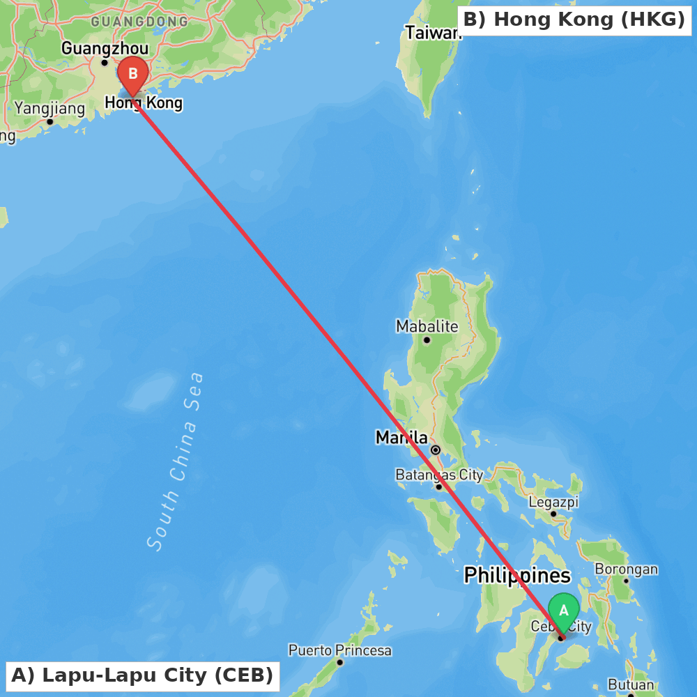 Flight route map from Lapu-Lapu City to Hong Kong