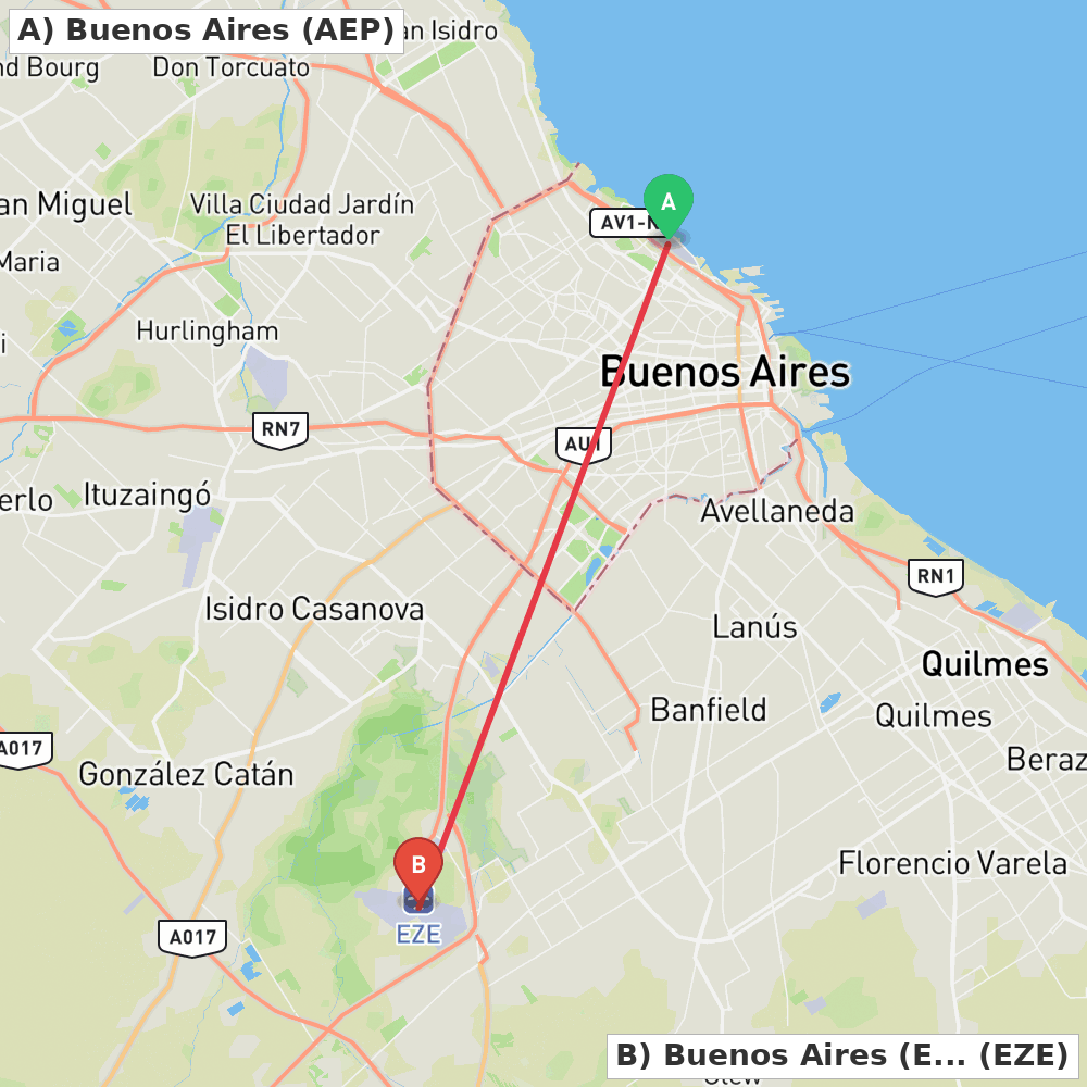 Flight route map from Buenos Aires to Buenos Aires (Ezeiza)