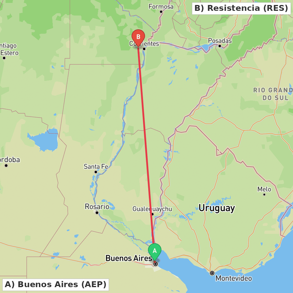 Flight route map from Buenos Aires to Resistencia
