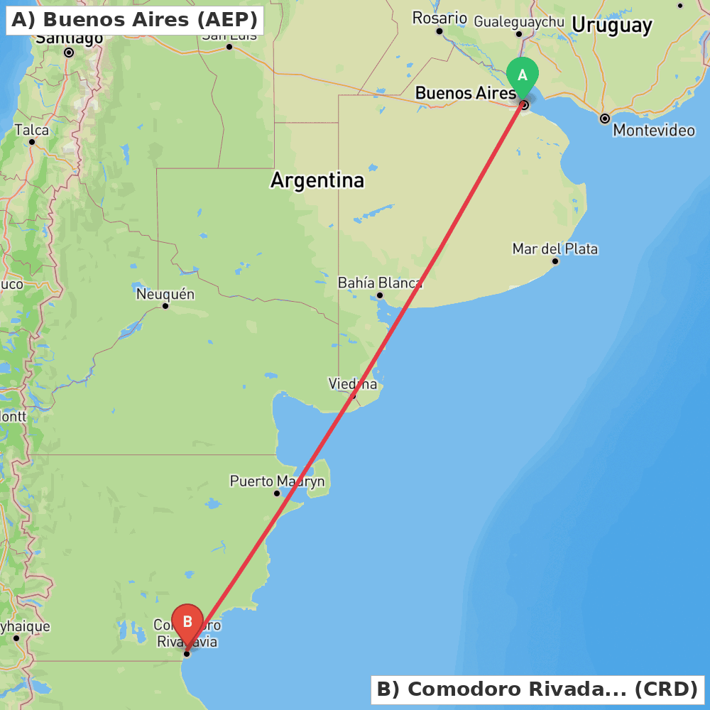 Flight route map from Buenos Aires to Comodoro Rivadavia
