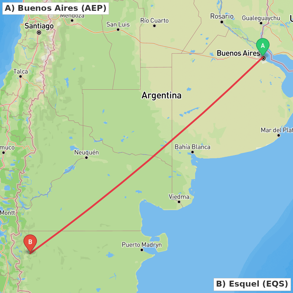 Flight route map from Buenos Aires to Esquel