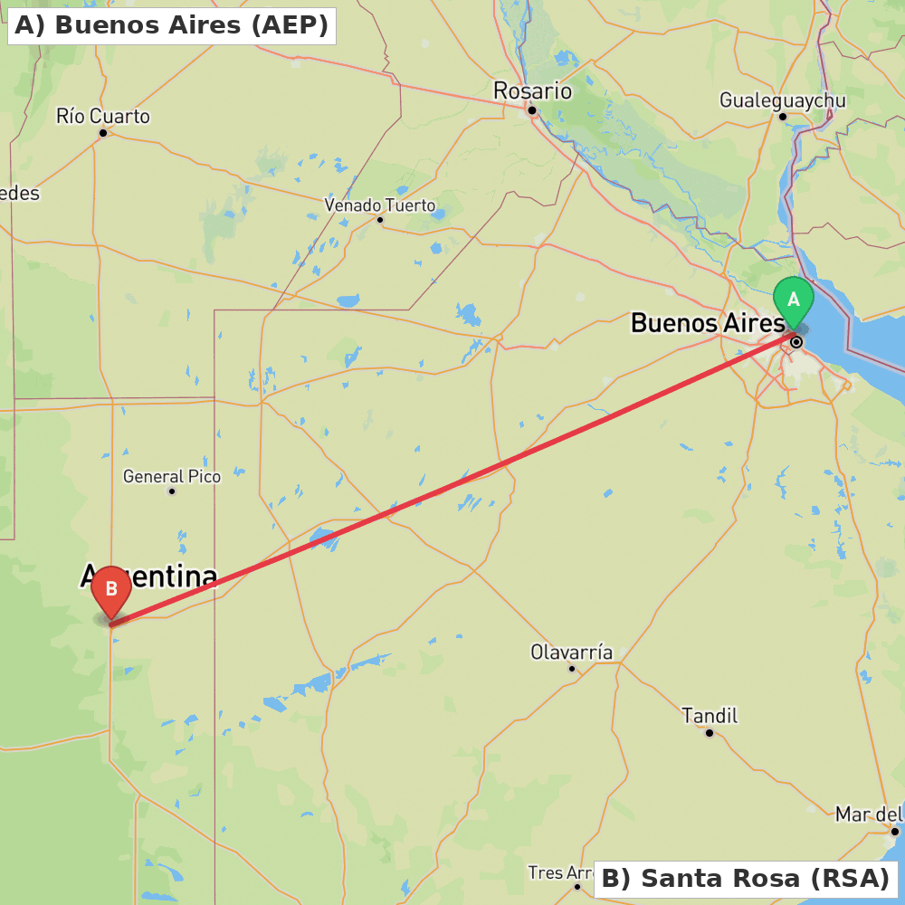 Flight route map from Buenos Aires to Santa Rosa