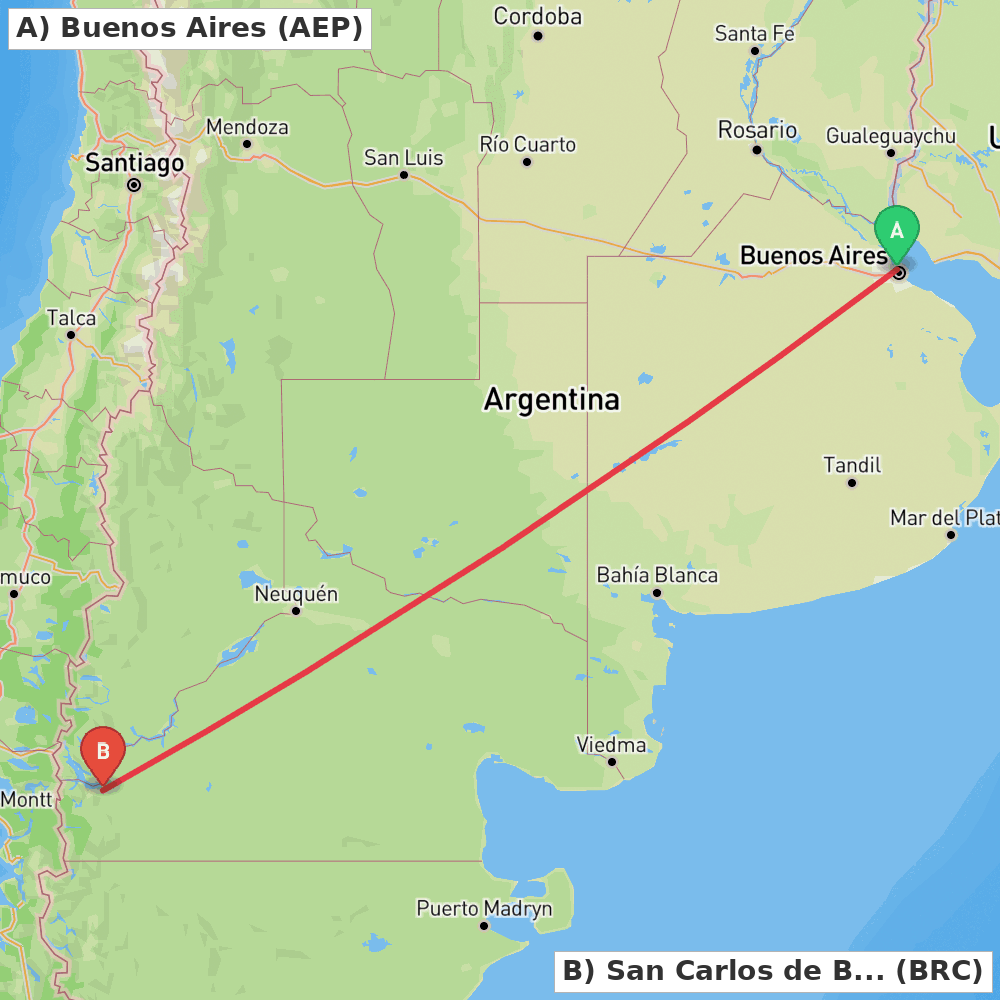 Flight route map from Buenos Aires to San Carlos de Bariloche