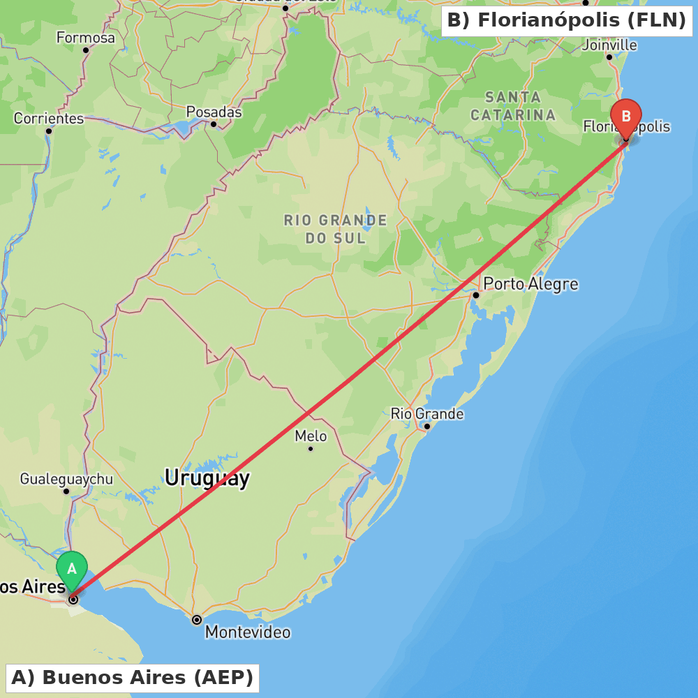 Flight route map from Buenos Aires to Florianópolis