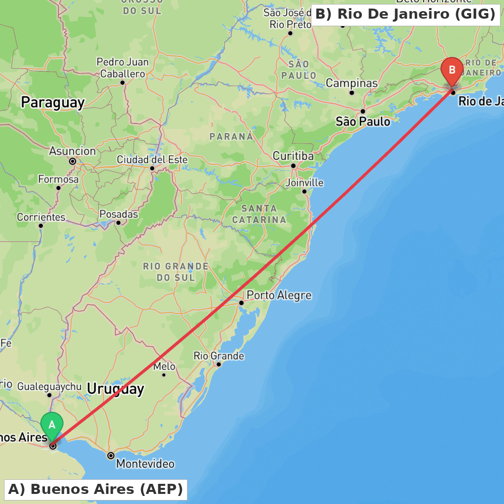Flight route map from Buenos Aires to Rio De Janeiro